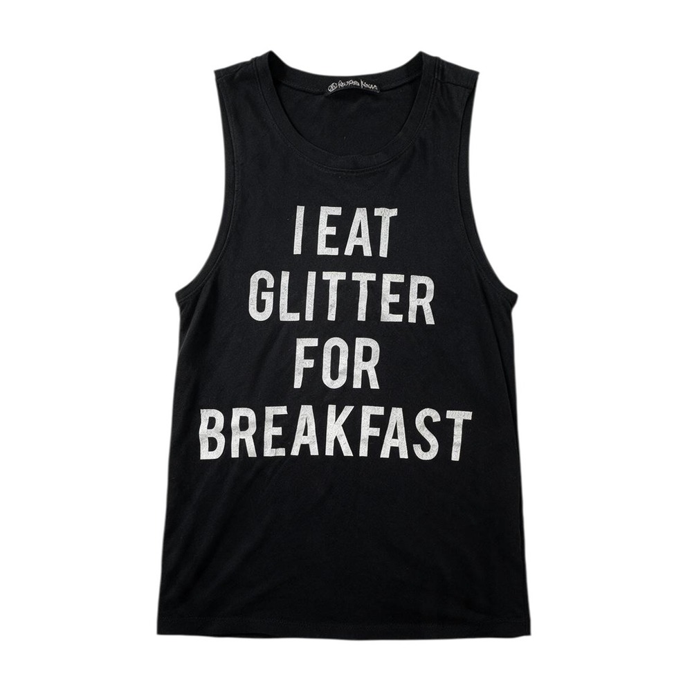 Recycled Karma Muscle Tank Womens Medium Black I Eat Glitter For Breakfast Good